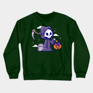 Cute Grim Reaper Holding Candy Basket Cartoon Crewneck Sweatshirt